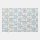 Hellblau und cremefarbene Retro-Blume Geschirrtuch (Horizontal)