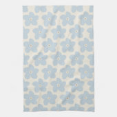 Hellblau und cremefarbene Retro-Blume Geschirrtuch (Vertikal)