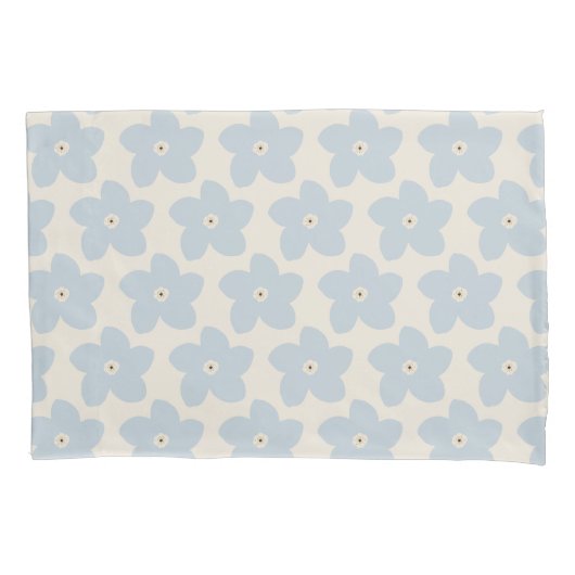 Hellblau und cremefarbene Retro-Blume Kissenbezug (Vorderseite)