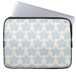 Hellblau und cremefarbene Retro-Blume Laptopschutzhülle