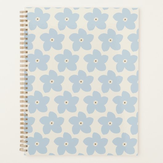 Hellblau und cremefarbene Retro-Blume Planer (Vorderseite)