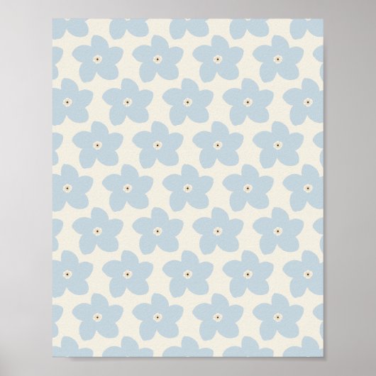 Hellblau und cremefarbene Retro-Blume Poster (Vorne)