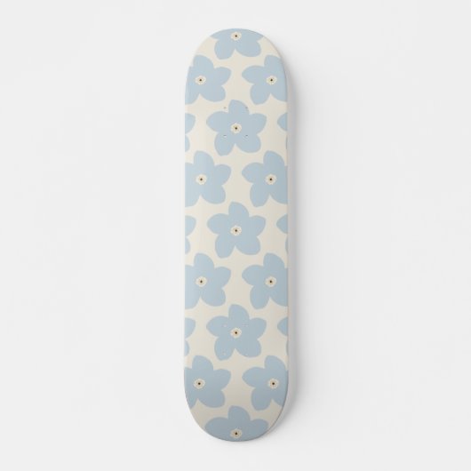 Hellblau und cremefarbene Retro-Blume Skateboard (Vorne)