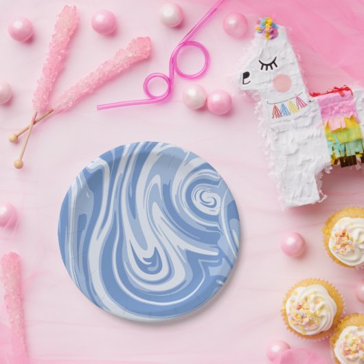 Hellblau und cremefarbener Marmorwirl Pappteller (Party)