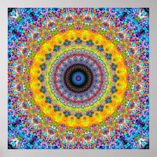 Hellblau und gelb Mandala Poster (Vorne)