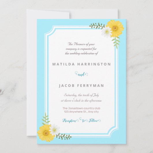 Hellblau und gelbe Pastellfarben Einladung (Vorderseite)
