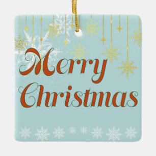 Hellblau und Gold Frohe Weihnachten  Keramikornament