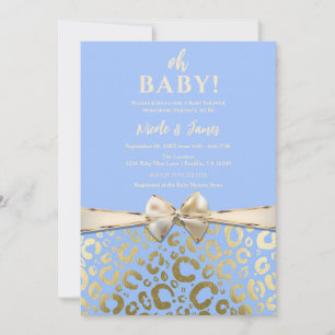 Hellblau und Gold Glam Leoparden Druck Baby Shower Einladung