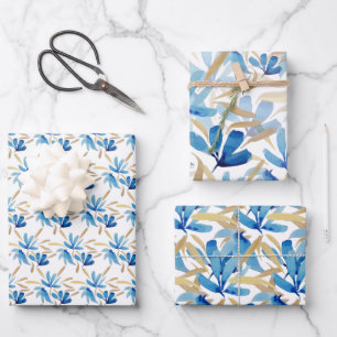 Hellblau und goldfarben handbemalt geschenkpapier set
