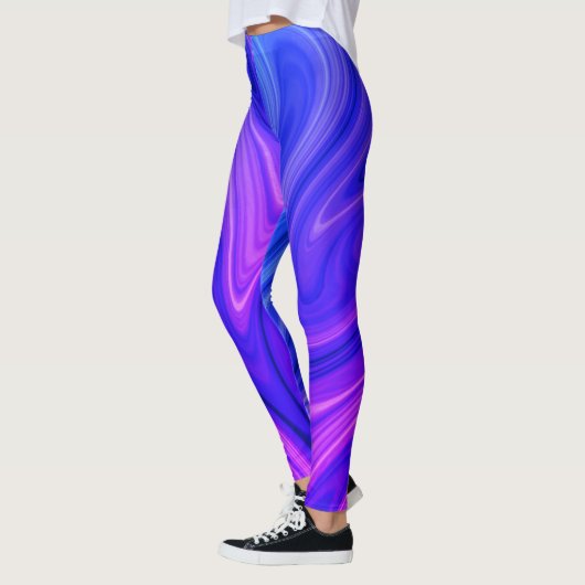 Hellblau und Lila flüssige Abstrakte Leggings (Links)