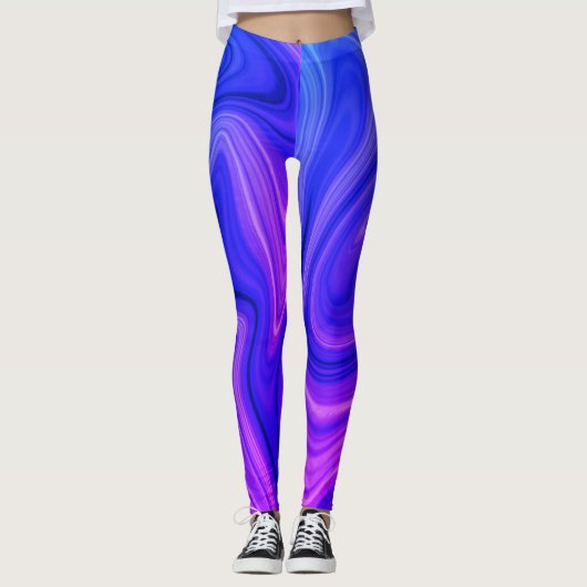 Hellblau und Lila flüssige Abstrakte Leggings (Vorderseite)