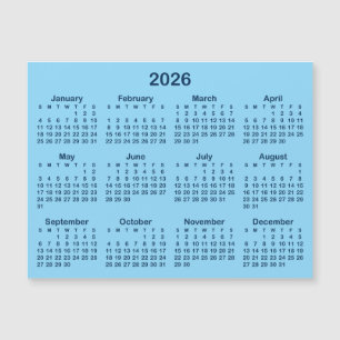 Hellblau und Marineblau 2026 Magnetkalender Magnetkarte