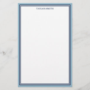 Hellblau und marineblaue Ränder - Namen einfügen Briefpapier