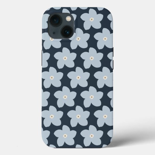 Hellblau und marineblaue Retro-Blume Case-Mate iPhone Hülle (Rückseite)