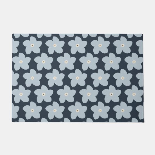Hellblau und marineblaue Retro-Blume Fußmatte (Vorderseite)