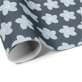 Hellblau und marineblaue Retro-Blume Geschenkpapier (Rolleneckpunkt)