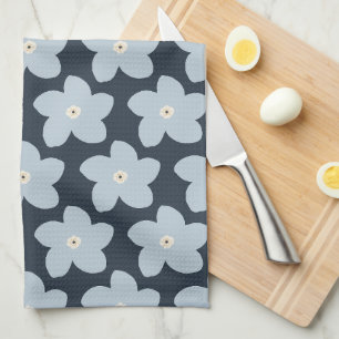 Hellblau und marineblaue Retro-Blume Geschirrtuch