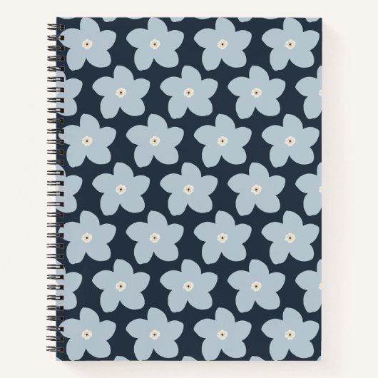 Hellblau und marineblaue Retro-Blume Notizblock (Vorderseite)