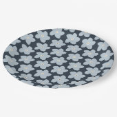 Hellblau und marineblaue Retro-Blume Pappteller (Schrägansicht)