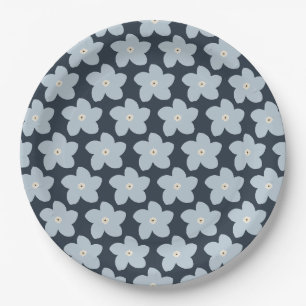 Hellblau und marineblaue Retro-Blume Pappteller
