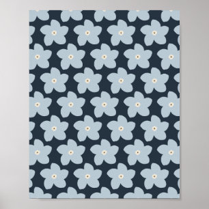 Hellblau und marineblaue Retro-Blume Poster