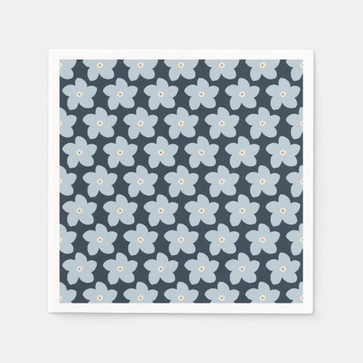 Hellblau und marineblaue Retro-Blume Serviette (Vorderseite)