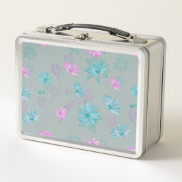 Hellblau und rosa florale Metall-Lunchbox Metall Brotdose