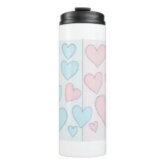 Hellblau und rosa Herzklappen Thermosbecher