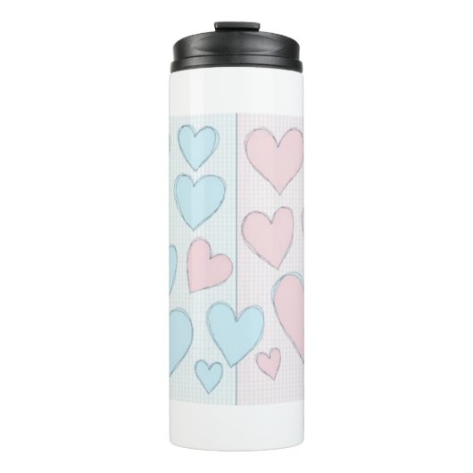 Hellblau und rosa Herzklappen Thermosbecher (Vorderseite)