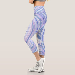 Hellblau und rosa Spirale Capri Leggings