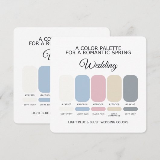 Hellblau und Rosé Hochzeitsfarbpalette Karte (Vorne/Hinten)