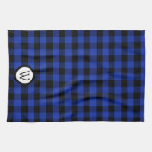 Hellblau und schwarz Buffalo Kariert mit Monogram Geschirrtuch (Horizontal)