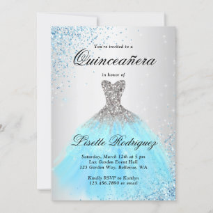 Hellblau und silber Quinceanera Einladung