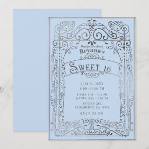 Hellblau und Silber Vintage Viktorianisch Sweet 16 Einladung