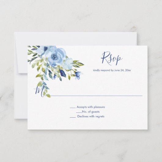 Hellblau und wasserfarbene Flora | RSVP Karte (Vorderseite)