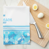 Hellblau und Weiß Abstrakt mit Streifen & Namen Geschirrtuch (Viertel Falte)