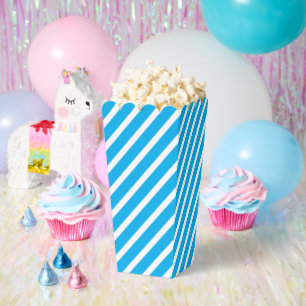 Hellblau und weiß diagonal gestreifter Popcorn Fav Geschenkschachtel