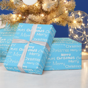 Hellblau und weiß festlich Frohe Weihnachten Geschenkpapier