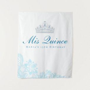 Hellblau und weiß gestrichen Quinceanera Hintergru Wandteppich