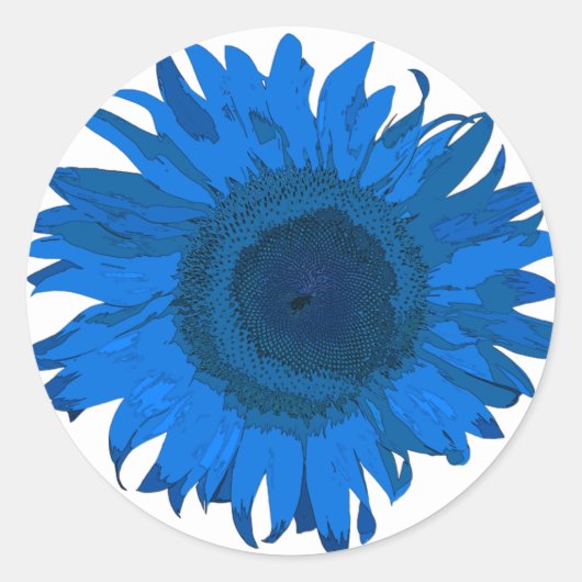 Hellblau und weiß Pop Art Sonnenblumen Runder Aufkleber (Vorderseite)