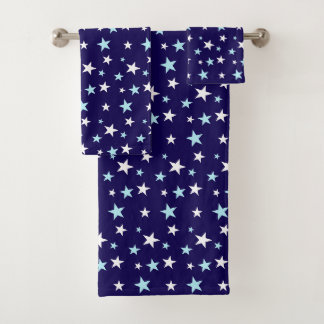 Hellblau und weiße Sterne auf Navyblau Badhandtuch Set