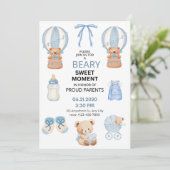 HELLBLAU WEIß 13X18 CM BÄR JUNGE BABY SHOWER SAVE THE DATE (Stehend Vorderseite)