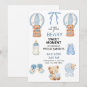 HELLBLAU WEIß 13X18 CM BÄR JUNGE BABY SHOWER SAVE THE DATE (Vorne/Hinten)