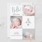 Hellblau-weiß 3 Fotos Geburt Ankündigung (Vorderseite)