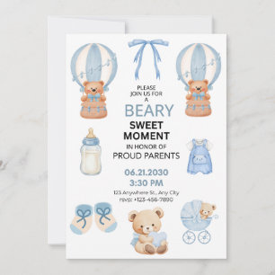 HELLBLAU WEIß 5X7 BÄR JUNGE BABY SHOWER SAVE THE DATE