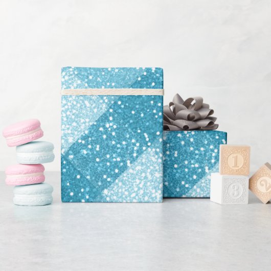 Hellblau Weiß Glitzer Muster Geschenkpapier (Babyparty)