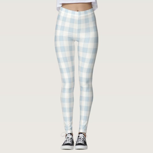 Hellblau Weiß Kariert Gestreift Leggings (Vorderseite)