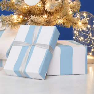 Hellblau Weiße Extra große Streifenmuster Geschenkpapier