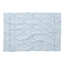 Hellblau Weiße Florale Schwünge Damast 4 Monogramm