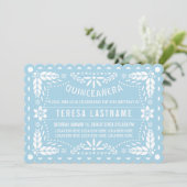 Hellblau-weiße Papagei Picado Quinceañera Einladung (Stehend Vorderseite)